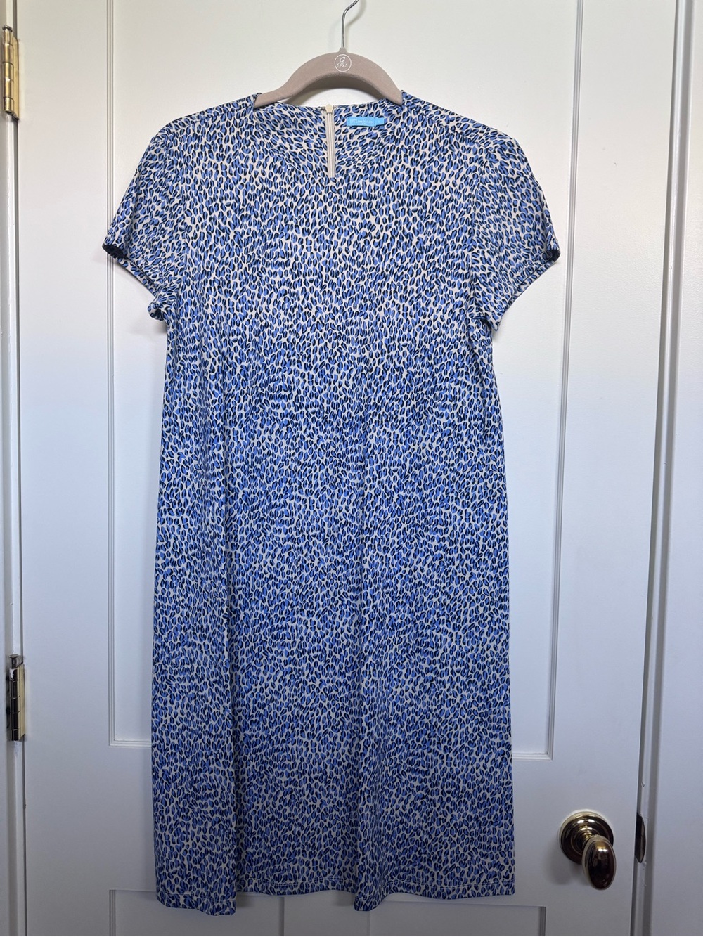 J. McLaughlin Blue and White Animal Print Short-Sleeve Dress